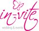 "Logo mit rosa Schriftzug 'in-vite', Schmetterling und Text 'wedding & events' in Grau."