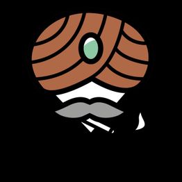 Karikatur eines Mannes mit Schnurrbart und Turban auf schwarzem Hintergrund.