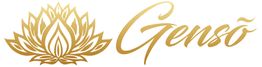 Logotipo dorado con una flor de loto y la palabra "Gensō".