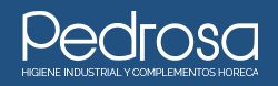 Logo de Pedrosa: Higiene industrial y complementos HORECA en fondo azul.