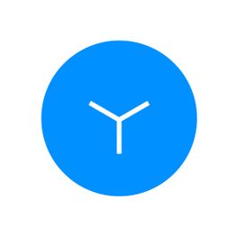 Blauer Kreis mit weißem, y-förmigen Symbol in der Mitte auf weißem Hintergrund.