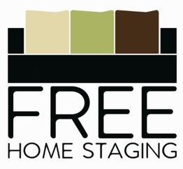Logo mit den Worten „FREE HOME STAGING“ und drei Farbstreifen: Beige, Grün, Braun.