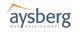 Logo mit Text "aysberg web development" und einem orangefarbenen Bogen darüber.