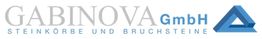 Logo von Gabinova GmbH, Text: Steinkörbe und Bruchsteine, mit blauem dreieckigem Symbol.