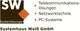 Logo von Systemhaus Weiß GmbH mit den Leistungen: Telekommunikation, Netzwerktechnik, PC-Systeme.