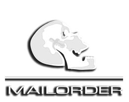 Schädel-Silhouette über dem Schriftzug "MAILORDER" in stilisierter, schwarzer Schrift.