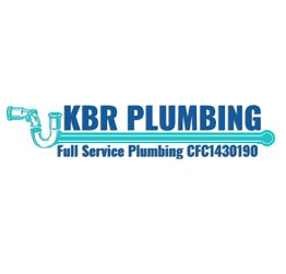 Logo of KBR Plumbing with text: "Full Service Plumbing CFC1430190" and plumbing pipe graphics.