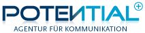 Logo mit Schriftzug: "POTENTIAL+ Agentur für Kommunikation" in Blau.