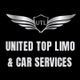 Logo with wings and text: "United Top Limo & Car Services" on black background.