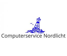 Blaues Leuchtturm-Logo mit Text "Computerservice Nordlicht" auf weißem Hintergrund.