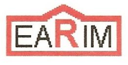 Texto "EARIM" en colores negro y rojo con un borde rojo en forma de casa.