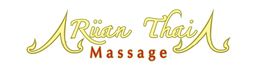 Schriftzug "Rüan Thai Massage" in stilisierter, eleganter Schrift auf weißem Hintergrund.