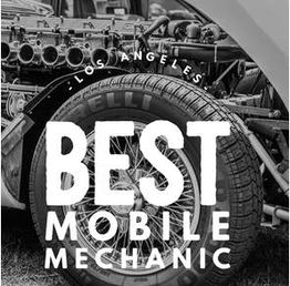 Car engine close-up with "Best Mobile Mechanic Los Angeles" text overlay.