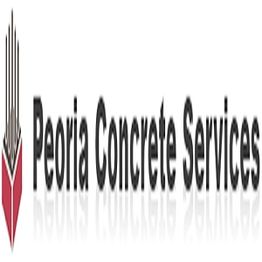 Logo of Peoria Concrete Services with stylized building and red block design.