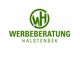 Logo mit grünem Schriftzug: "Werbeberatung Halstenbek", darin stilisierte Buchstaben W und H.