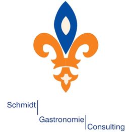 Logo mit blauer-orangefarbener Lilie und Text: "Schmidt Gastronomie Consulting".