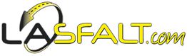 Logo de "LASFALT.com" con diseño de carretera y letras negras y amarillas.
