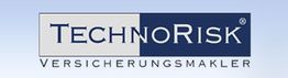 Logo von TechnoRisk Versicherungsmakler, zweifarbig blau und weiß.