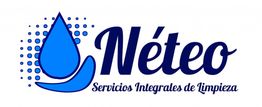Logotipo con gota de agua azul y texto: "Néteo Servicios Integrales de Limpieza".