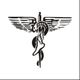 Winged medical caduceus with a staff, wings, and entwined snakes.
