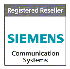 "Logo: Registrierter Händler von Siemens Kommunikationssystemen."