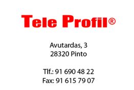 Texto en rojo "Tele Profil", con dirección y números de teléfono y fax en negro.