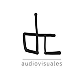 Logotipo abstracto de "audiovisuales" con líneas negras sobre fondo blanco.