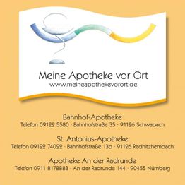 Visitenkarte mit Apothekenkontakten und stilisiertem Apotheken-Logo.