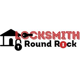 Logo of Locksmith Round Rock with house and keyhole symbols.