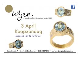 Ringen met blauwe edelstenen, opening 3 april van 12 tot 17 uur bij Wijen Goudsmeden.