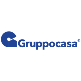 Logo di Gruppocasa con testo blu accanto a un'immagine stilizzata di una casa e una "G".