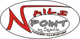 Logo von "Nails Point" in Haiger-Allendorf, rot-schwarzer Text mit ovalem Design.