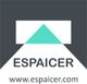 Logotipo de Espaicer con un triángulo verde y un fondo gris. Texto: www.espaicer.com.