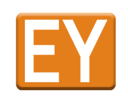 Logo de EY con letras blancas sobre fondo naranja brillante.