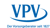 Logo der VPV mit Slogan "Der Vorsorgeberater seit 1827" in blauer Schrift.