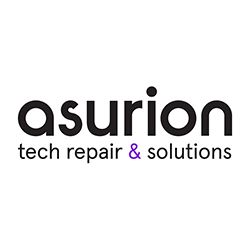 Asurion logo with text: "tech repair & solutions" in black and purple.