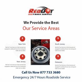 Red Dot Truck Service ad with service areas in NY, NJ, South Jersey, Delaware. Call 877 733 3680.