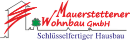 Logo der Mauerstettener Wohnbau GmbH, schlüsselfertiger Hausbau mit Haus- und Baumotiv.