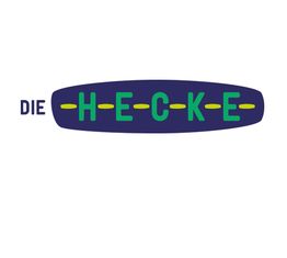 Text "Die Hecke" in Blau und Grün, mit gelben Bindestrichen, auf weißem Hintergrund.