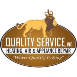 Lion logo for Quality Service Inc. Heating, Air & Appliance Repair, "Where Quality Is King".