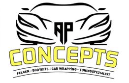 Logo von AP Concepts mit Autodesign, Text: Felgen, Bodykits, Car Wrapping, Tuningspezialist.