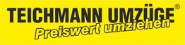 Gelbes Logo mit schwarzem Text: "TEICHMANN UMZÜGE" und darunter "Preiswert umziehen".