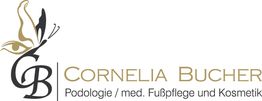 Logo von Cornelia Bucher, Podologie und Kosmetik, mit Schmetterlingsmotiv.