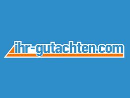 Blaues Logo mit der Aufschrift "ihr-gutachten.com" in Weiß und Orange.