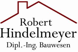 Logo mit rotem Hausumriss und Text: "Robert Hindelmeyer, Dipl.-Ing. Bauwesen".
