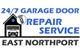 "24/7 Garage Door Repair Service logo with house and car graphic, East Northport location."