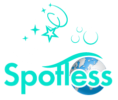 Logo with a globe, house, magic wand, and "Spotless Magic World" text.