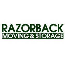 "Logo: Razorback Moving & Storage in bold green text on a white background."
