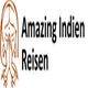 Frauenzeichnung mit gefalteten Händen neben Text "Amazing Indien Reisen".