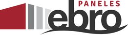 Logo de "Paneles Ebro" con diseño abstracto en rojo y gris.